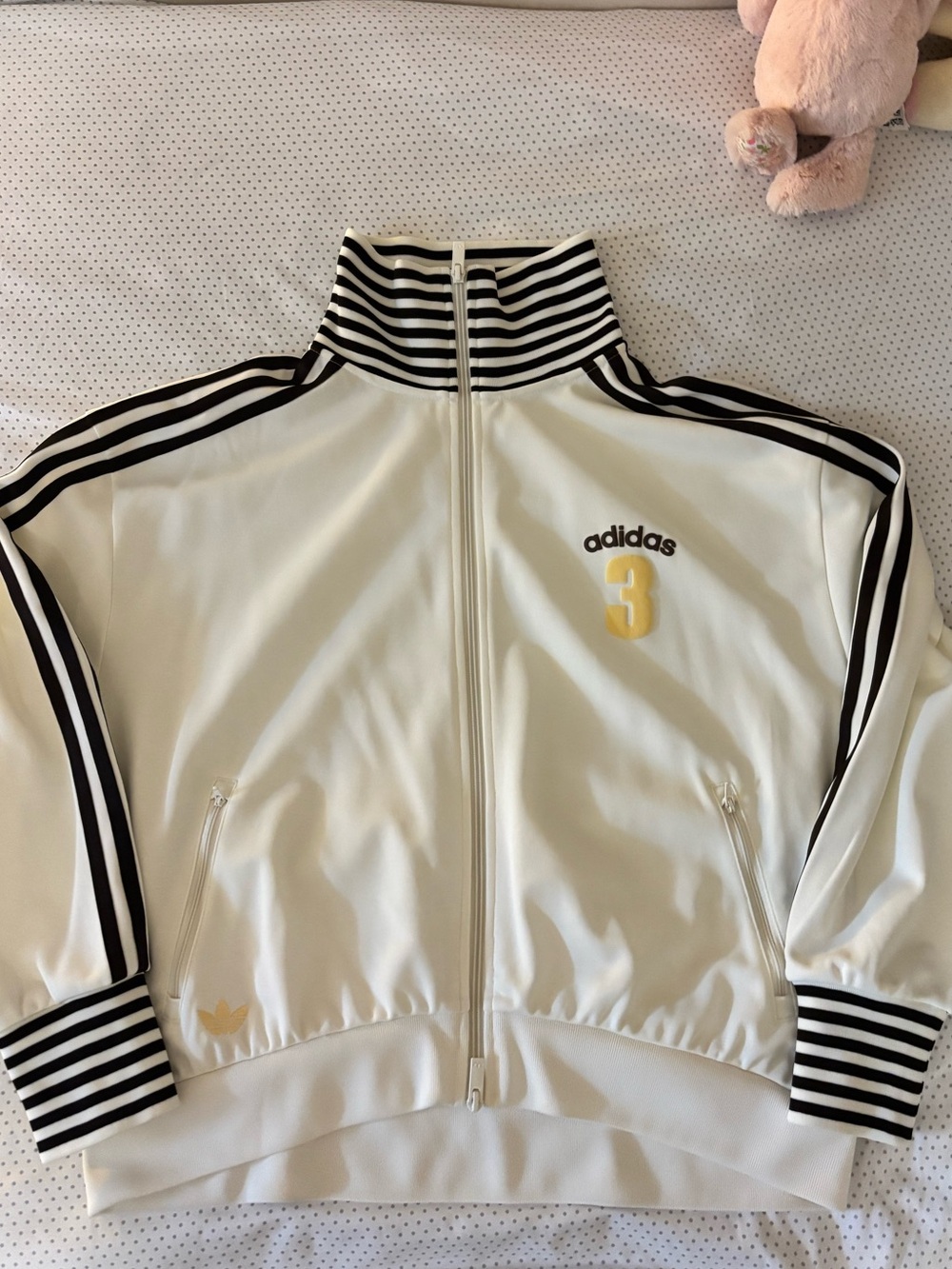 Adidas Funnel Neck Track Cream Jacket with Black Stripes